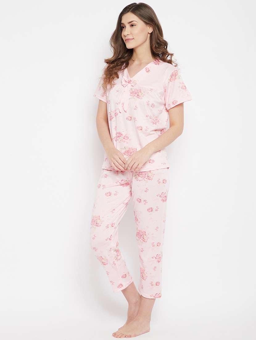 v-neck printed nightwear pajama set - 18305806 - Standard Image - 1