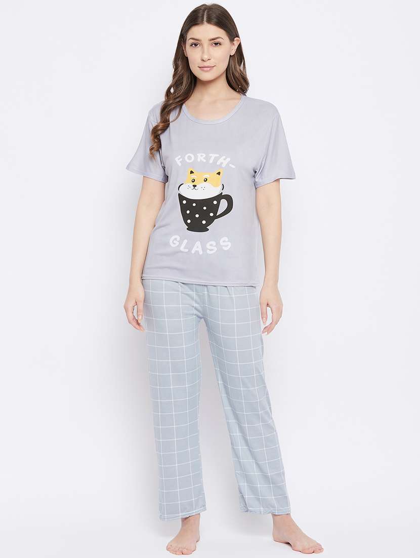 round neck printed nightwear pajama set