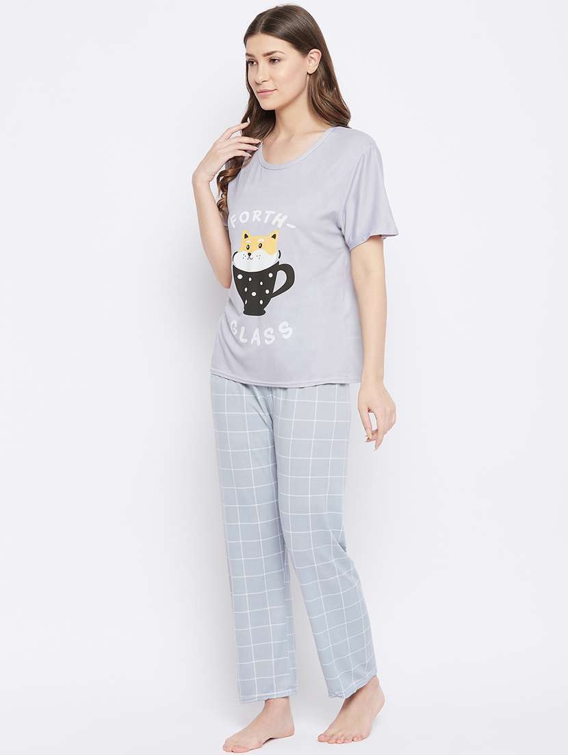 round neck printed nightwear pajama set - 18305815 -  Standard Image - 1