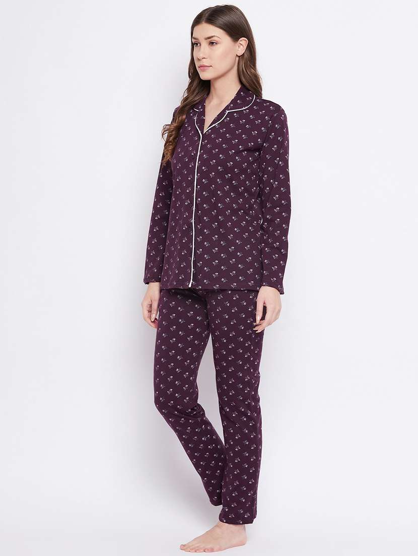 shirt collar printed nightwear pajama set - 18305847 -  Standard Image - 1