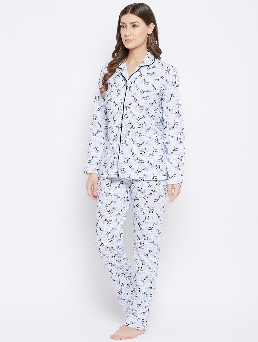 shirt collar printed nightwear pajama set - 18305851 - Standard Image - 1