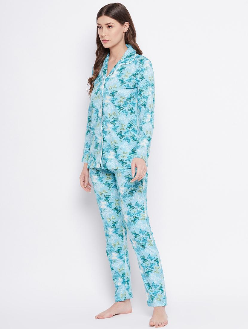 shirt collar printed nightwear pajama set - 18305852 - Standard Image - 1
