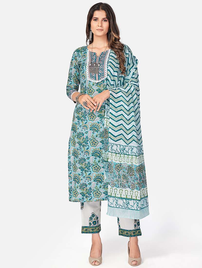 turquoise cotton suit  set