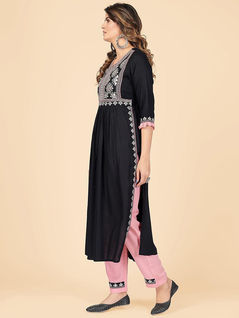 black rayon kurta pant set - 18306126 - Standard Image - 1