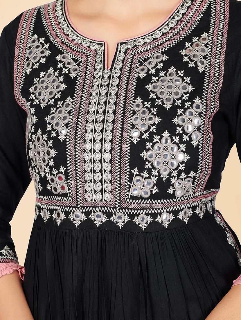 black rayon kurta pant set - 18306126 - Standard Image - 4