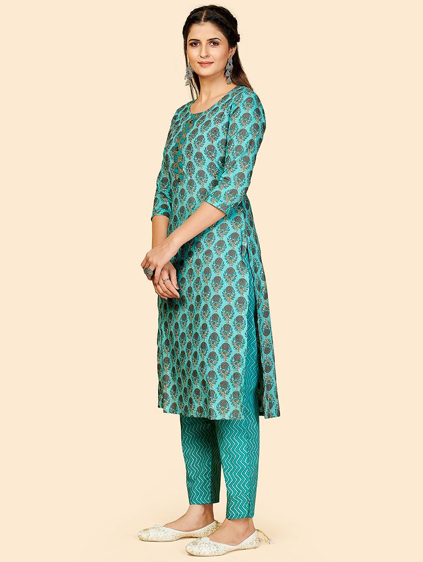 turquoise cotton kurta pant set - 18306158 - Standard Image - 1