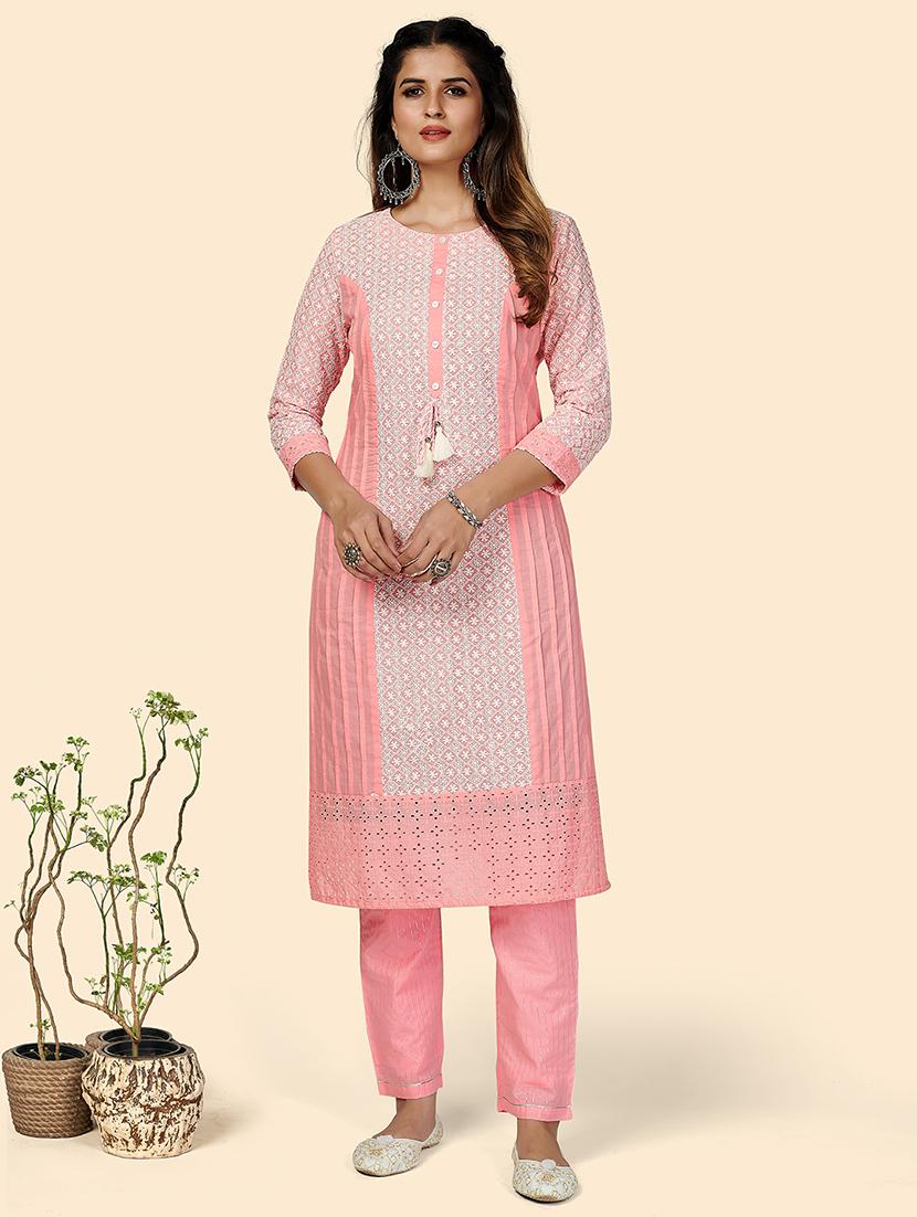 pink cotton kurta pant  set