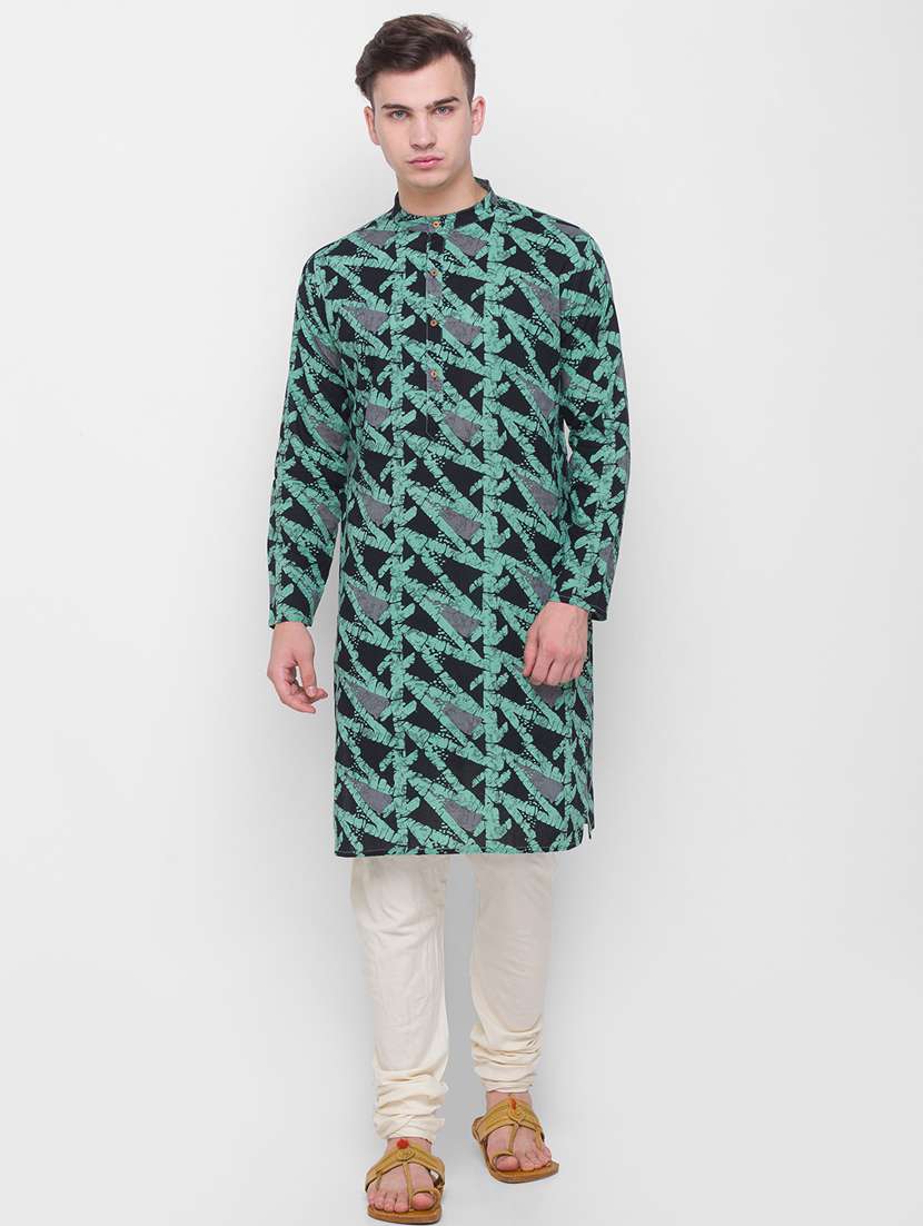 green printed kurta