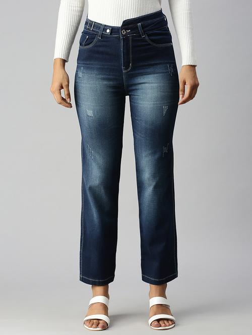 women's distress straight fit jeans - 18306544 - Standard Image - 0