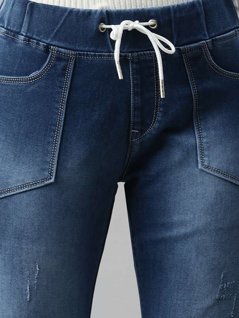 women plain blue jogger fit jeans - 18306582 -  Standard Image - 4