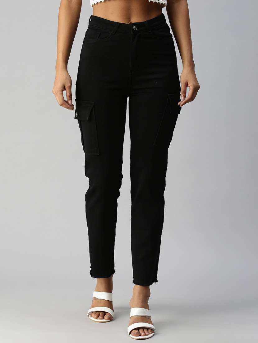 women's solid mid rise cargo 