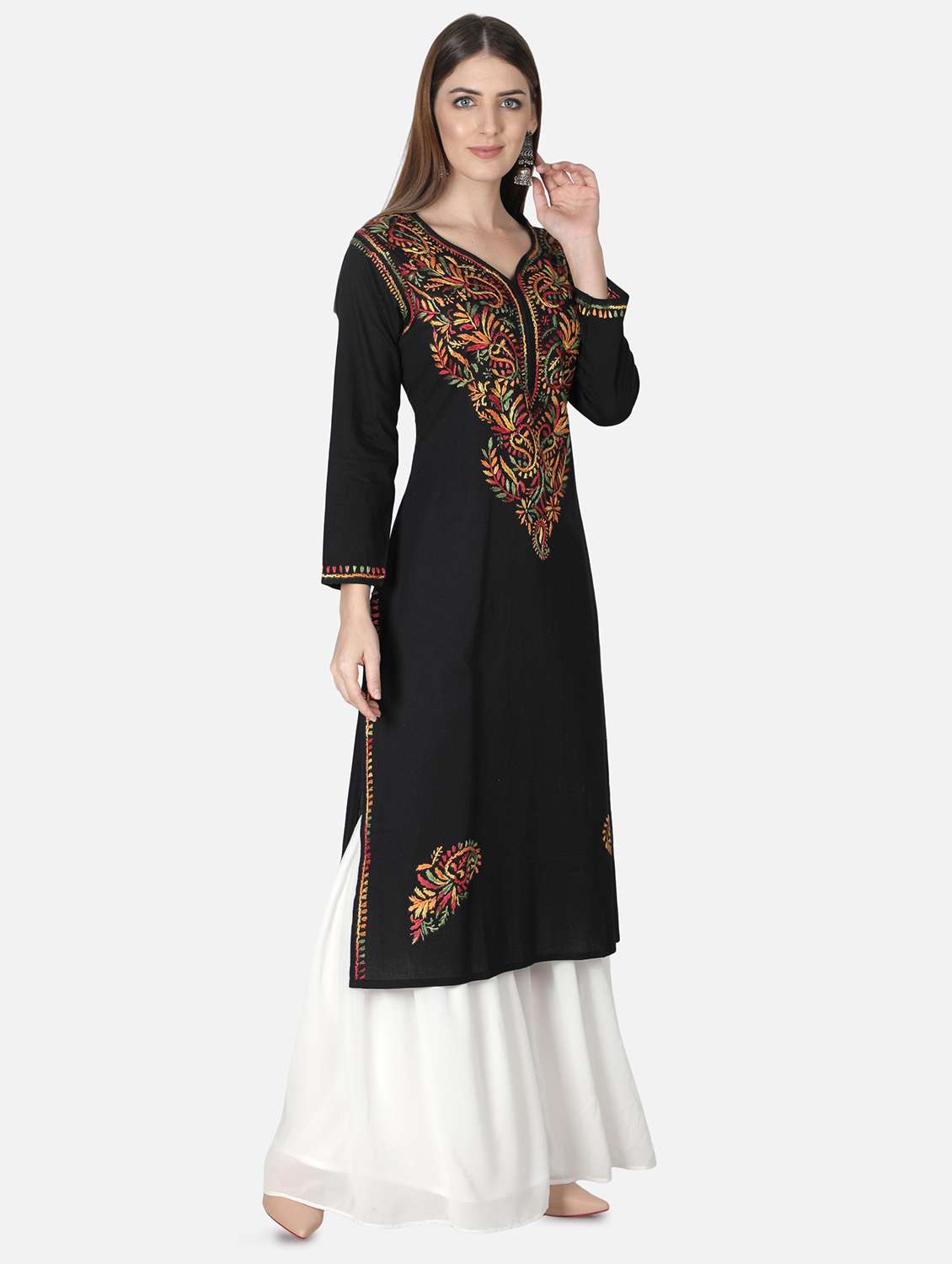 black chikankari straight kurta - 18306951 - Standard Image - 1