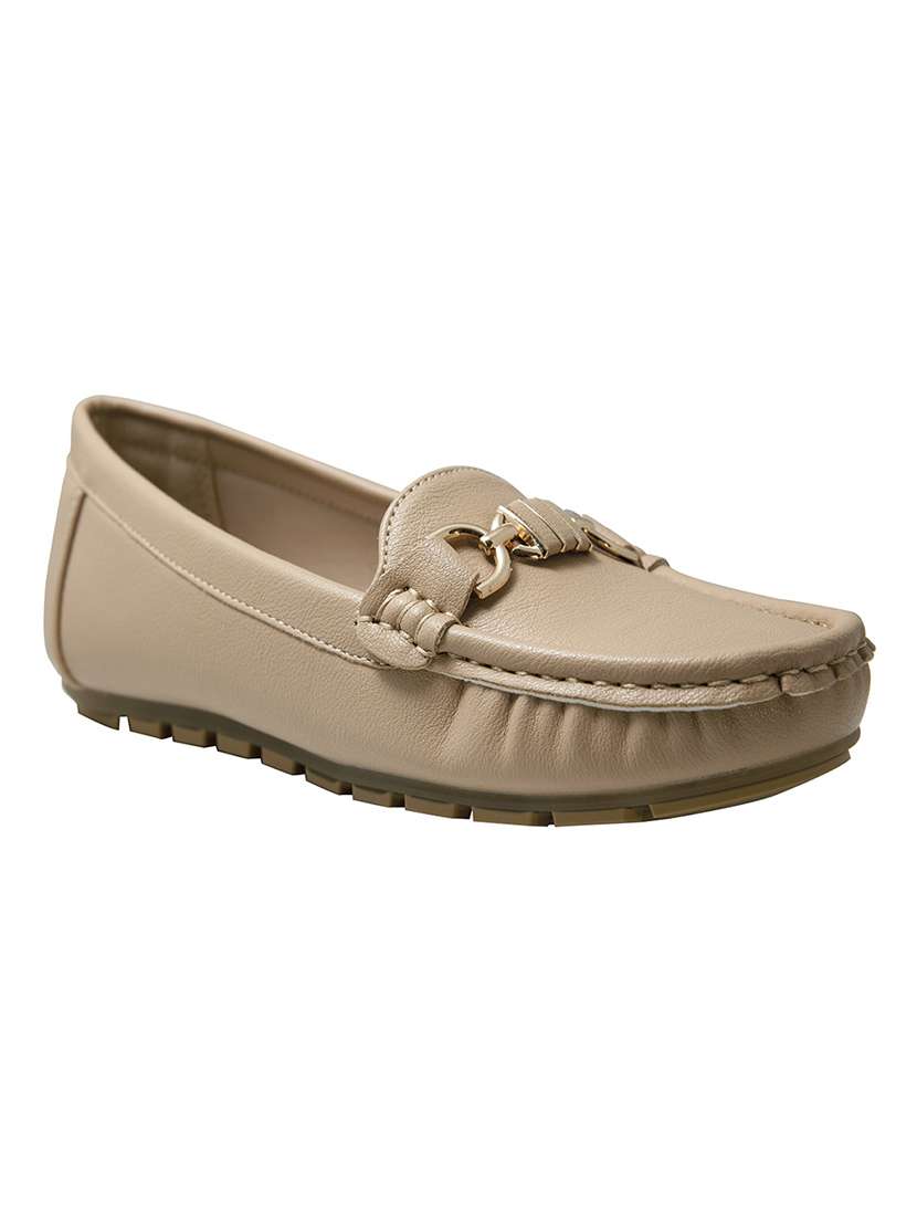 beige pu slip on loafers