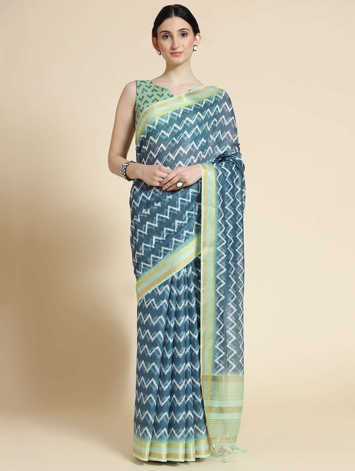 blue chanderi saree with blouse