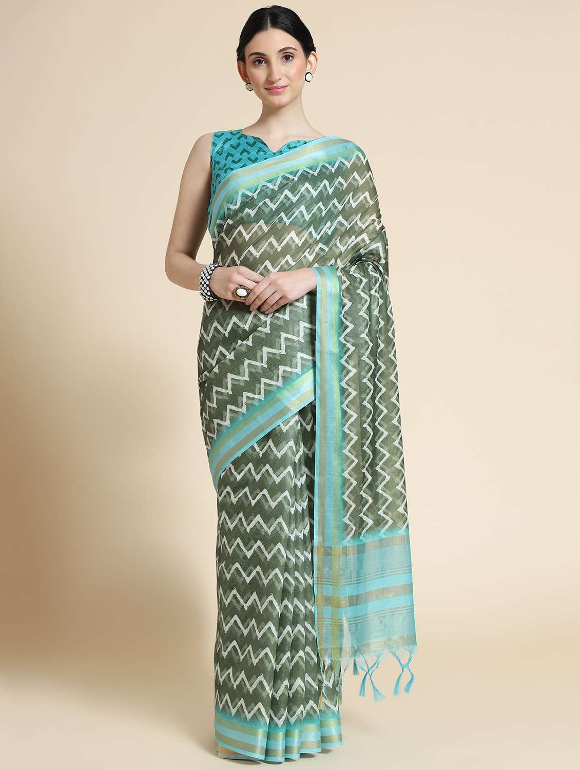 green chanderi saree with blouse