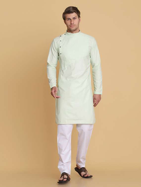green solid long kurta