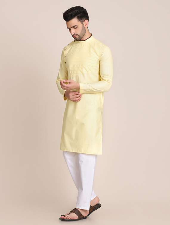 yellow solid kurta pyjama ethnic wear set - 18307175 - Standard Image - 1