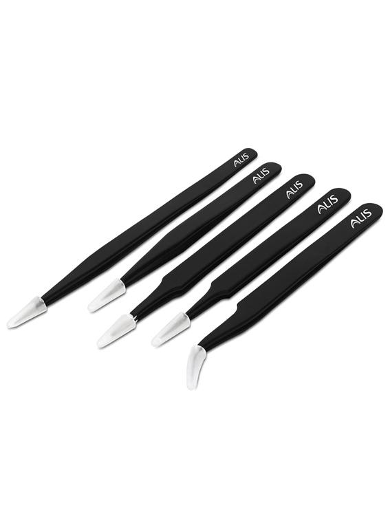 alis 5 nonmagnetic black tweezer set for electronics repair, soldering tweezer, crafting and jewelry tweezer set stainless steel - 18308105 - Standard Image - 1