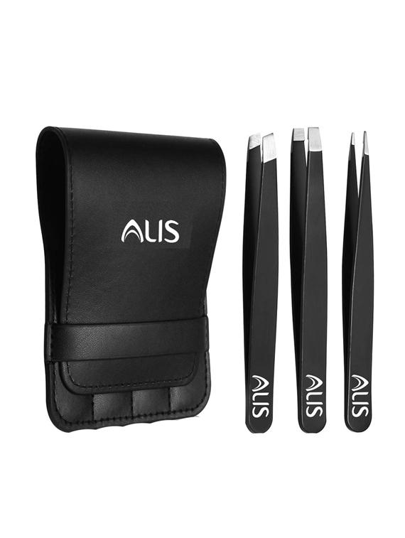 alis professional stainless steel 3pcs black tweezers slant, pointed and flat-tip tweezer (bp-xhg setof 3) - 18308107 - Standard Image - 1
