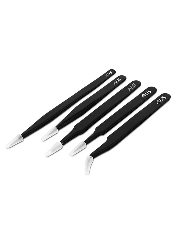 alis set of 6 pcs esd tweezers combo set of point tip tweezers, pointed tip & flat tip hair plucker, precision - 18308112 - Standard Image - 1
