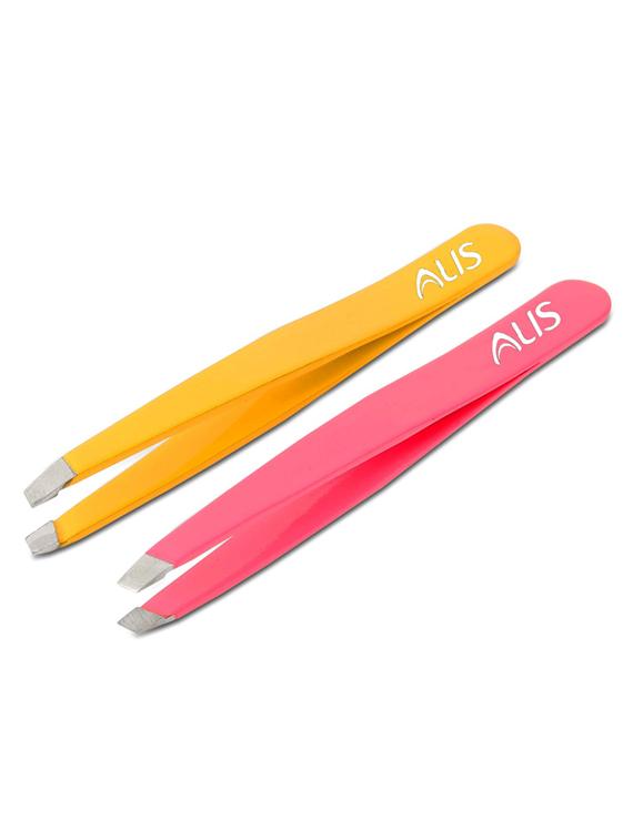 alis slant tip tweezers & eyebrow plucker for eyebrows & ingrown hair, plucking daily beauty tool (violetpink & yellow set of 2) - 18308115 - Standard Image - 1