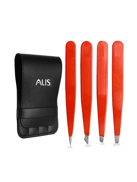 alis tweezer set stainless steel tweezers for facial hair tweezers for eyebrows ingrown hair removal scissor with case set of 4 - 18308133 - Standard Image - 1