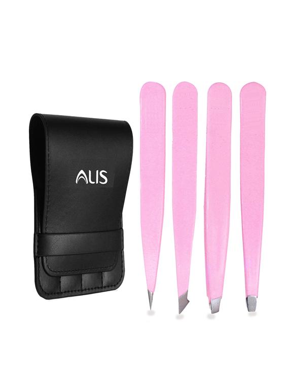 alis tweezers set - professional stainless steel tweezers with case baby pink tweezer set of 4 (neon pink tweezer set of 1) - 18308142 - Standard Image - 1