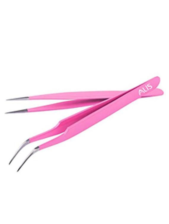 alis tweezer set 2 pcs for women and men|premium stainless steel flat & pointed tip for facial hair (pink sq45) - 18308148 - Standard Image - 1