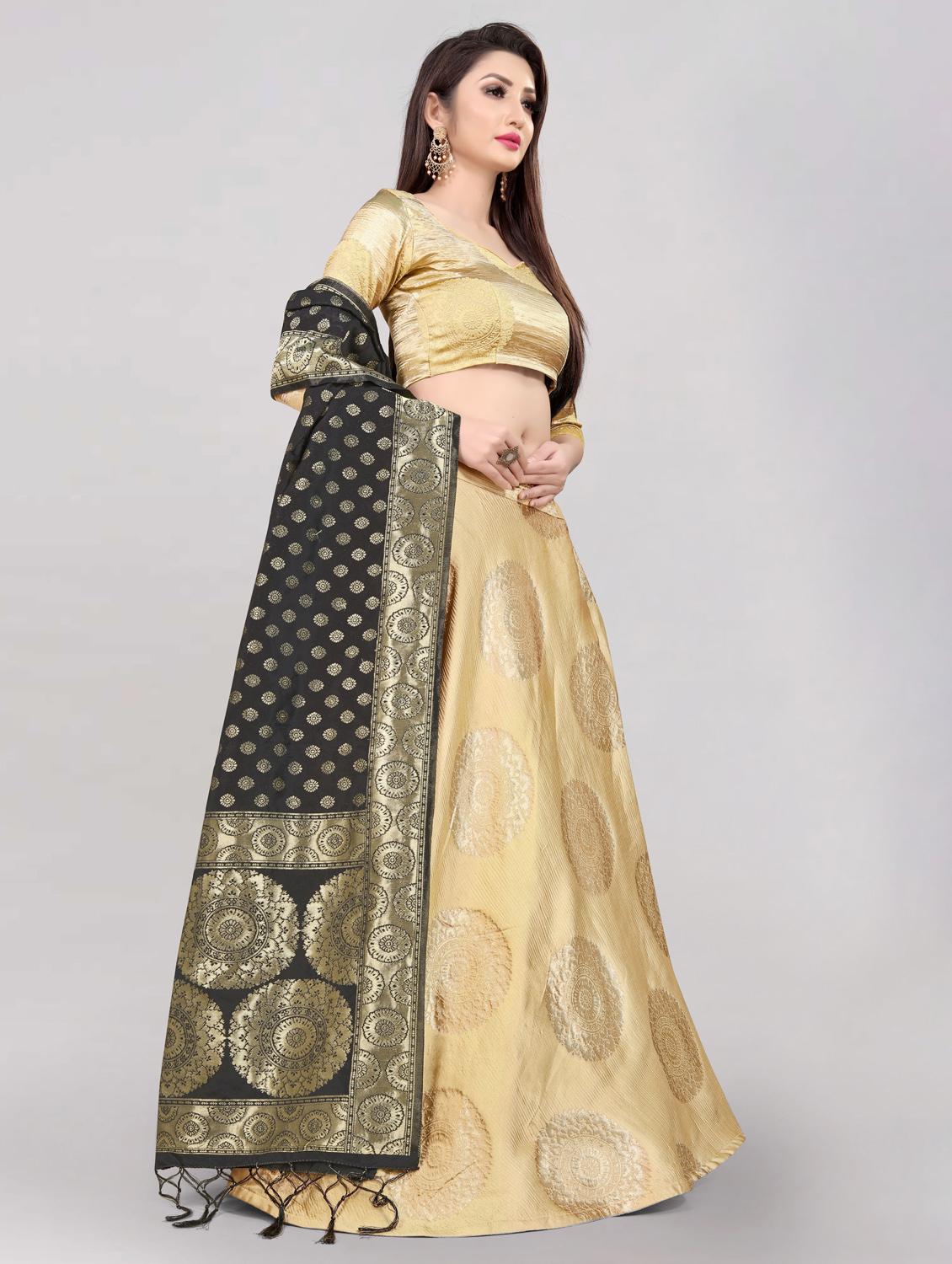 gold banarasi flared lehenga - 18308344 -  Standard Image - 1