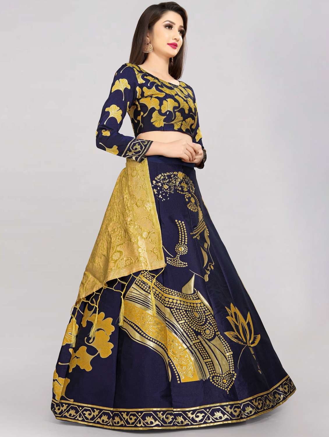 yellow banarasi flared lehenga - 18308564 - Standard Image - 1