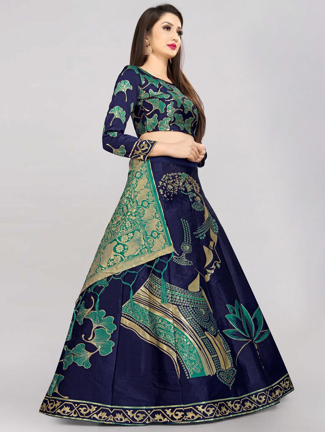 green banarasi flared lehenga - 18308566 - Standard Image - 1