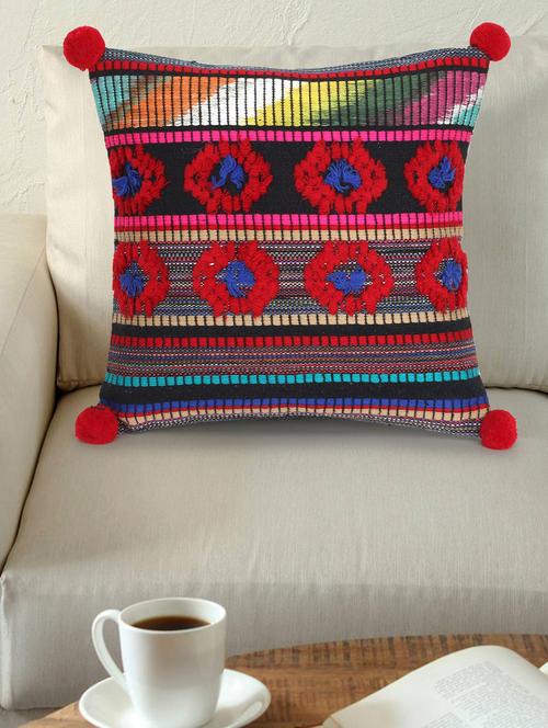 mezposh tribal red & multi striped acrylic jacquard cushion cover (12"x12") - 18308572 -  Standard Image - 0