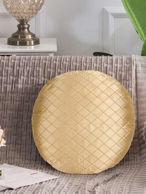 mezposh rasta cream quilted satin round cushion cover (14") - 18308582 - Standard Image - 0
