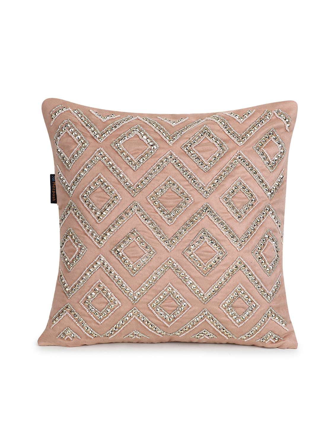 mezposh dazzle dusky pink & dull gold chevron embellished suede cushion cover (16"x16") - 18308591 - Standard Image - 1