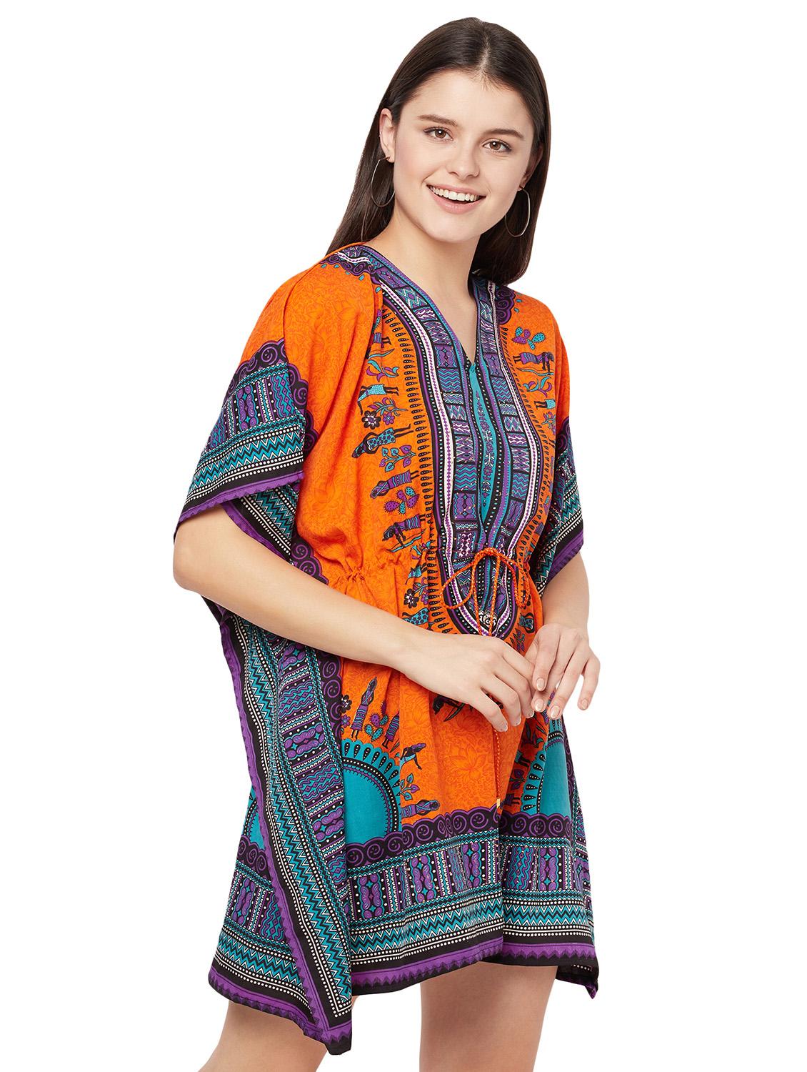 orange relaxed fit printed kaftan dress - 18308877 - Standard Image - 1