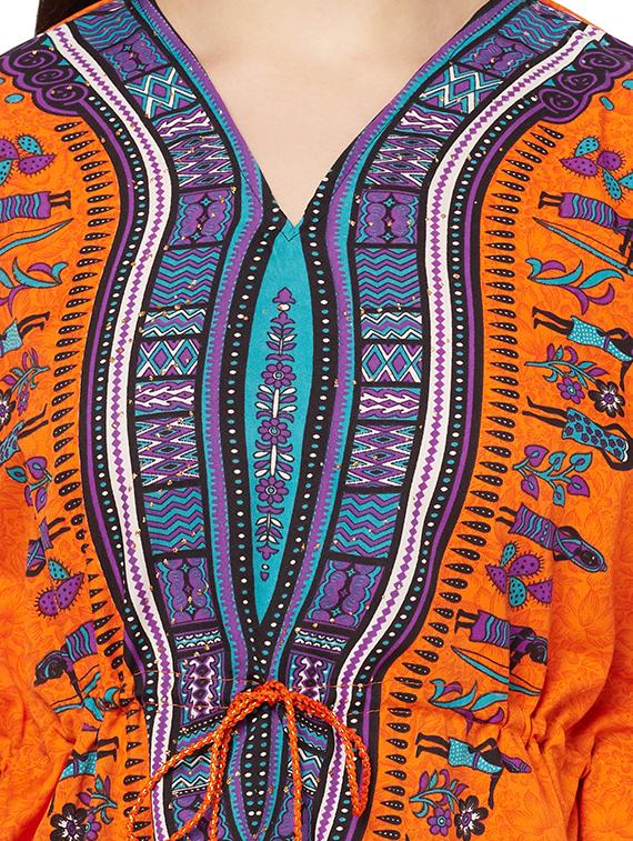 orange relaxed fit v neck printed kaftan dress - 18308878 - Standard Image - 4