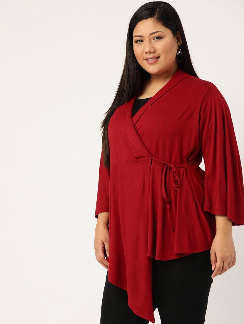 maroon solid wrap top - 18309048 -  Standard Image - 1