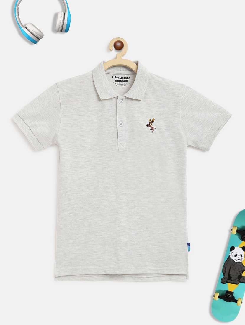 grey embroidered detailed polo t-shirt