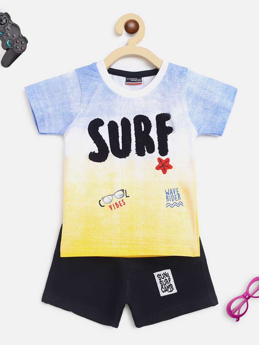 blue printed shorts set 