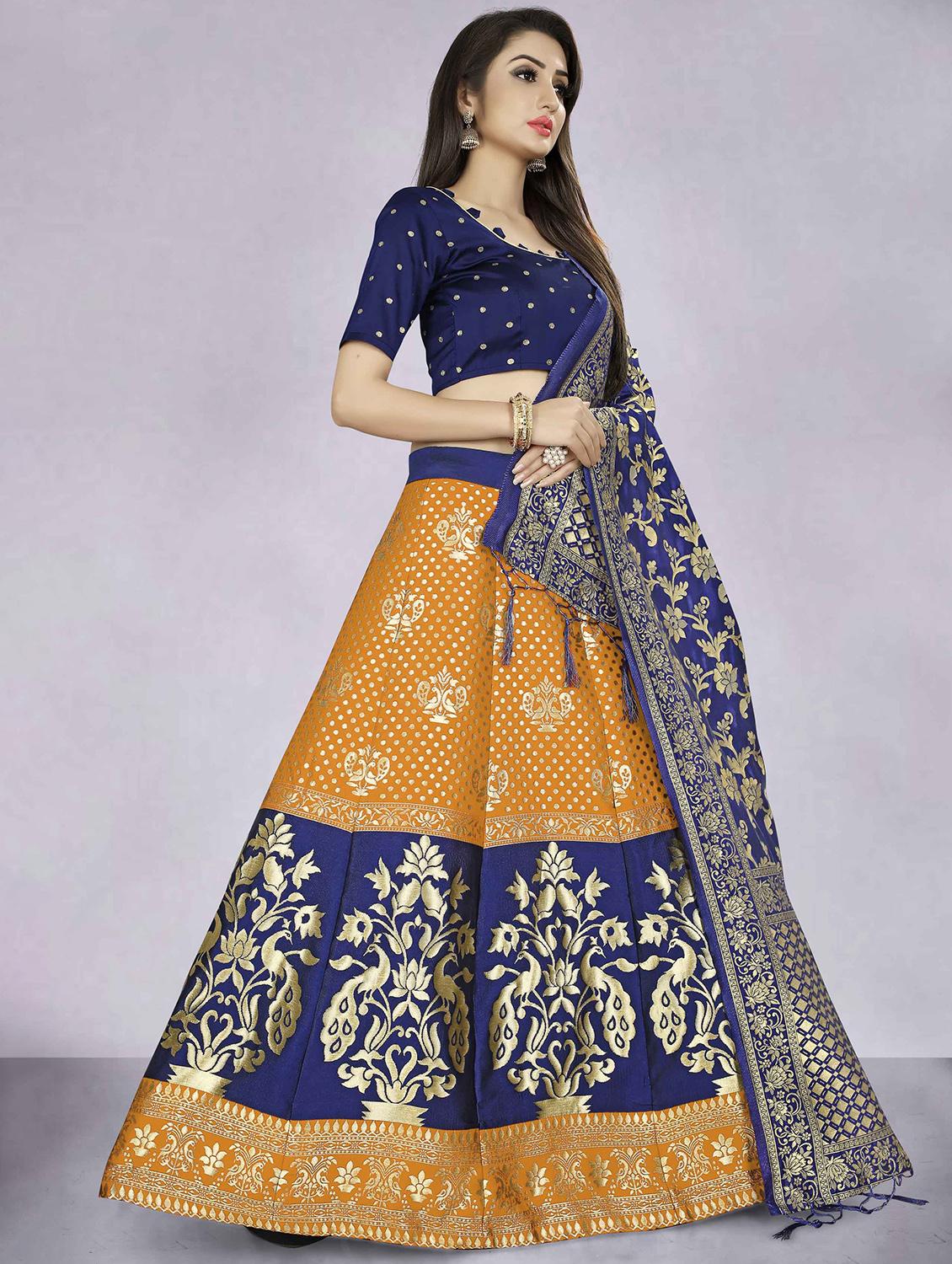 orange banarasi flared lehenga - 18309341 - Standard Image - 1
