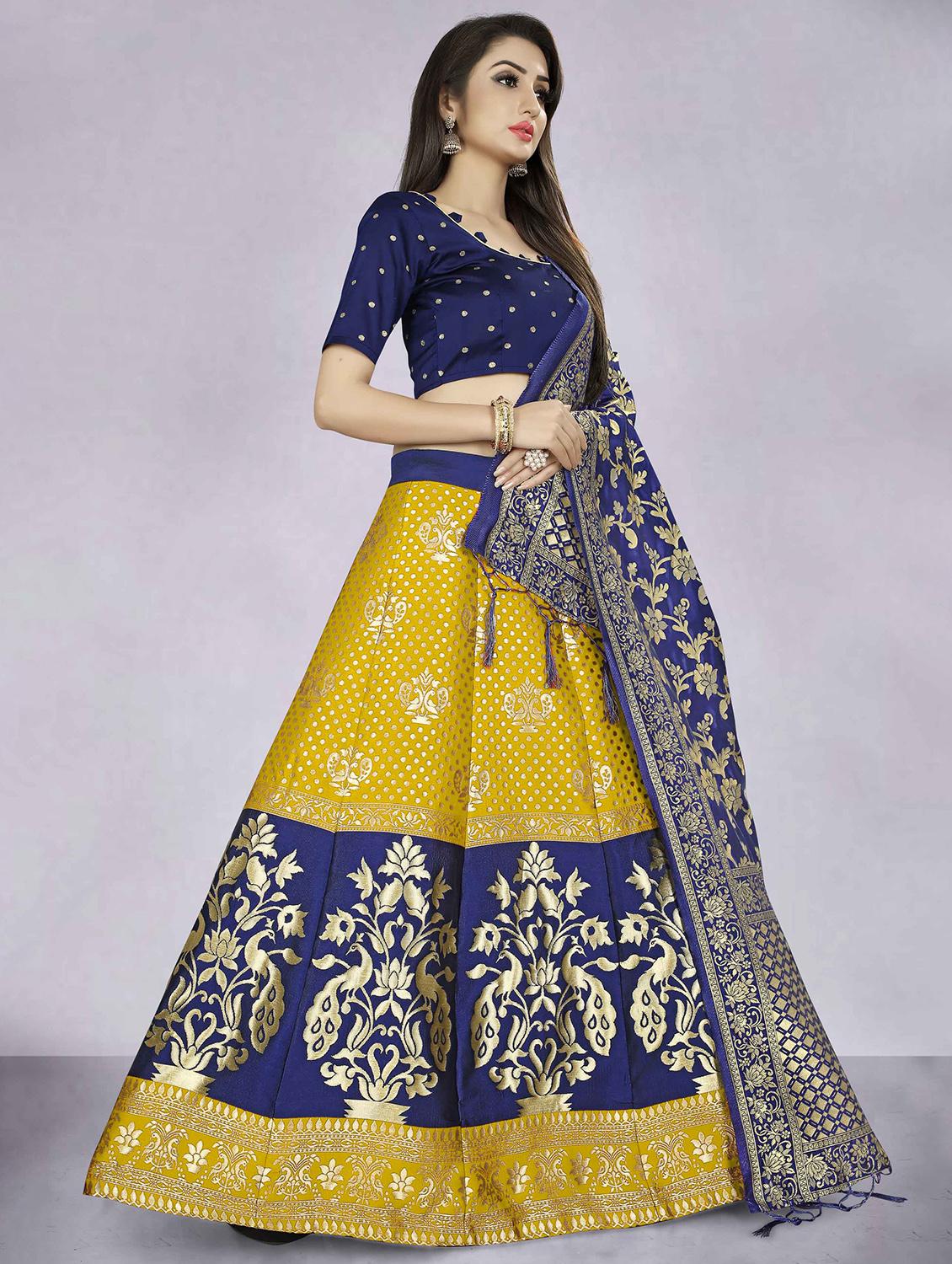 yellow banarasi flared lehenga - 18309342 - Standard Image - 1