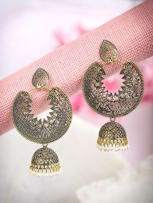 gold metal jhumka earring - 18309413 -  Standard Image - 0