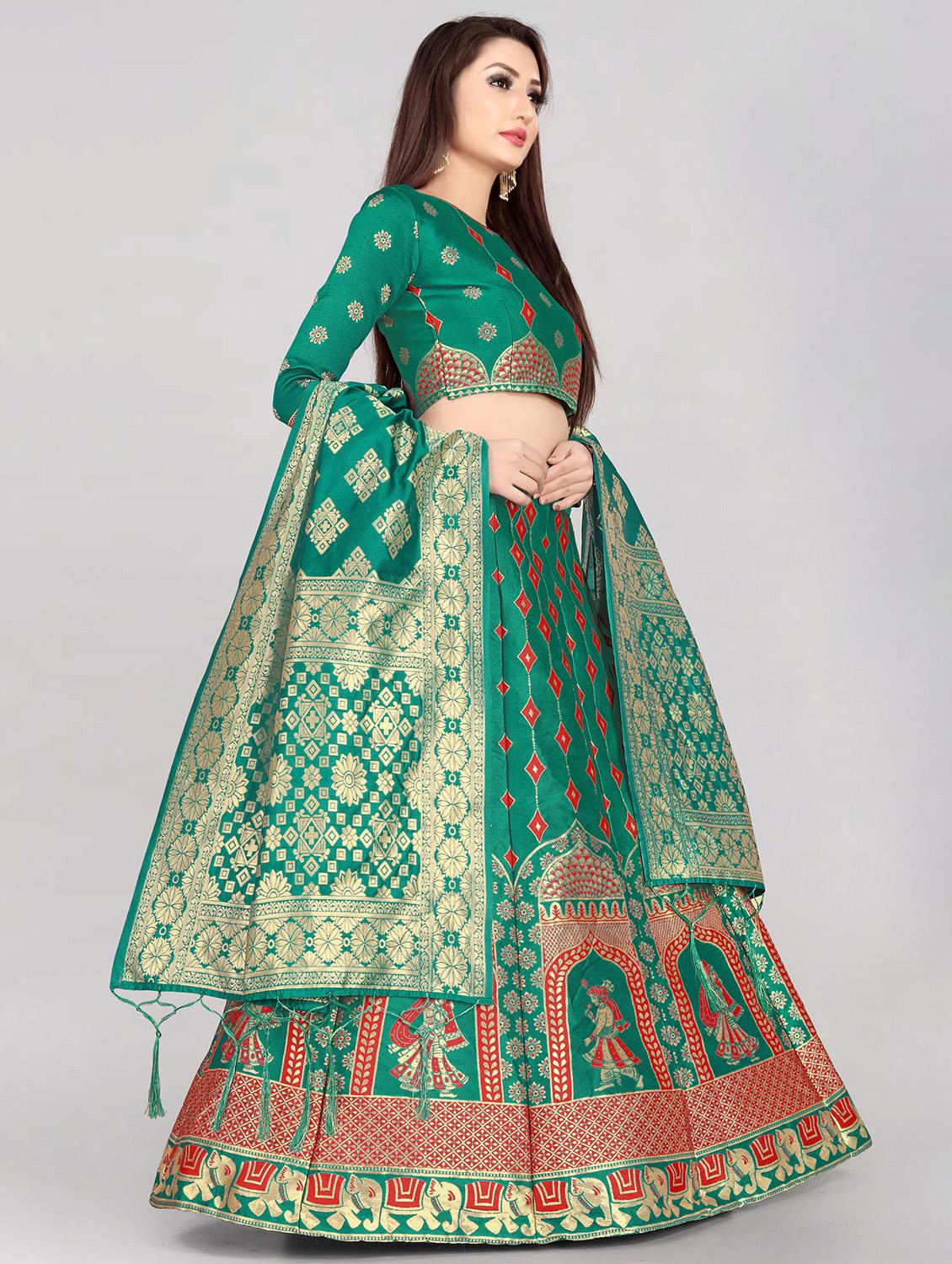 green banarasi flared lehenga - 18309424 -  Standard Image - 1