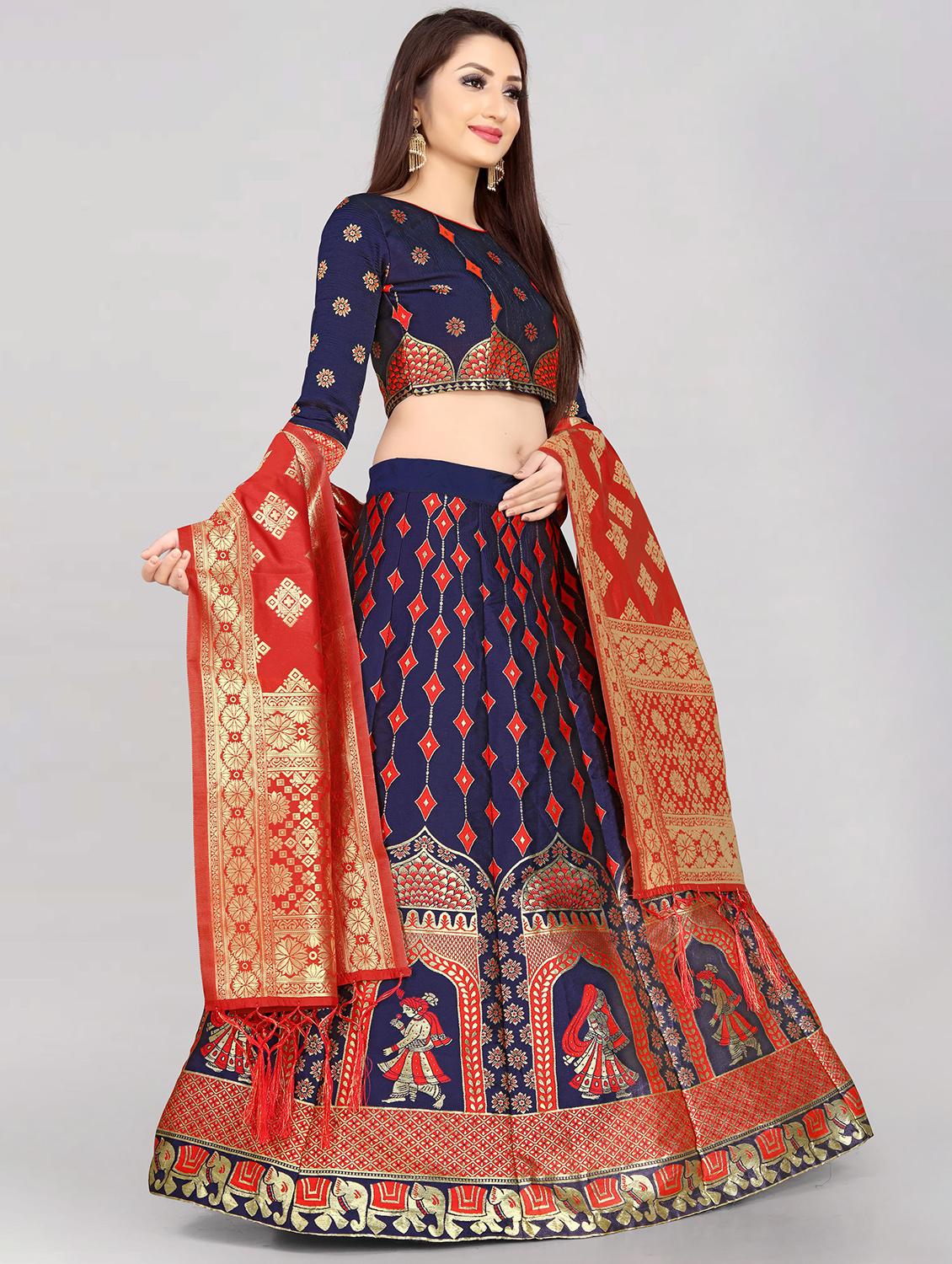 red banarasi flared lehenga - 18309427 - Standard Image - 1