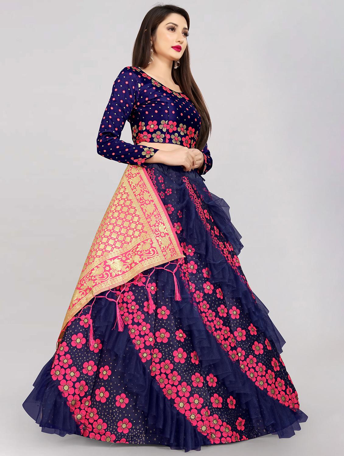 pink banarasi flared lehenga - 18309438 - Standard Image - 1