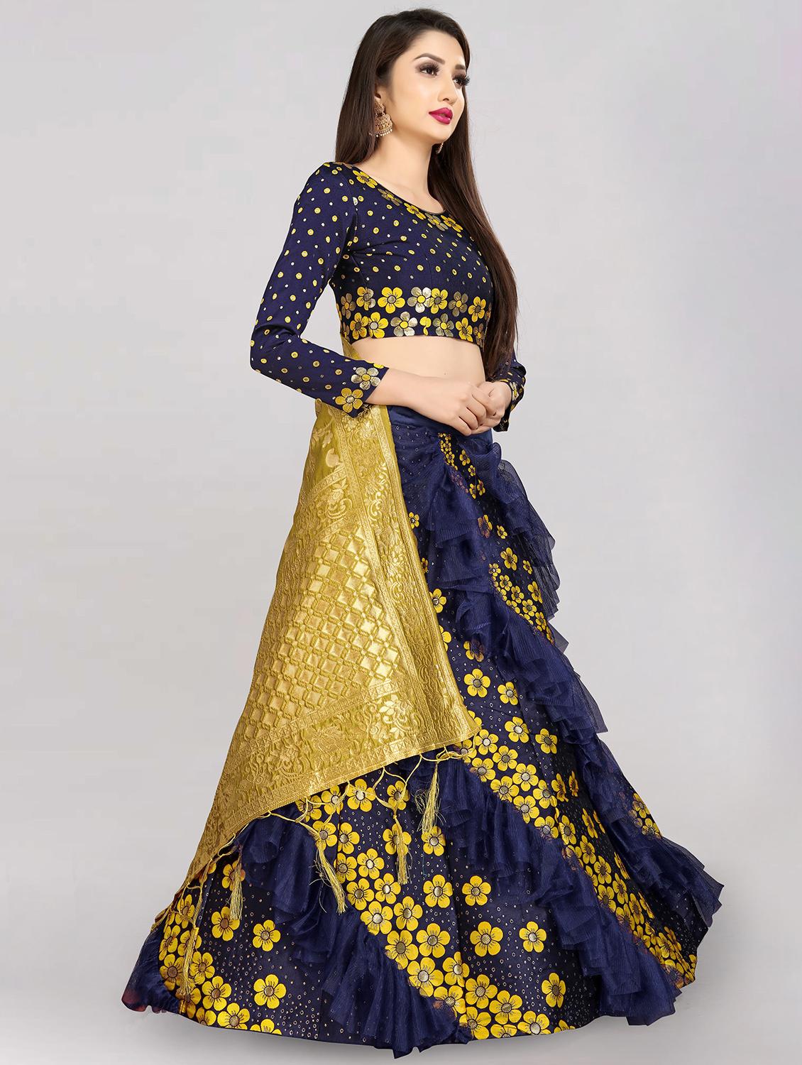 yellow banarasi flared lehenga - 18309439 - Standard Image - 1