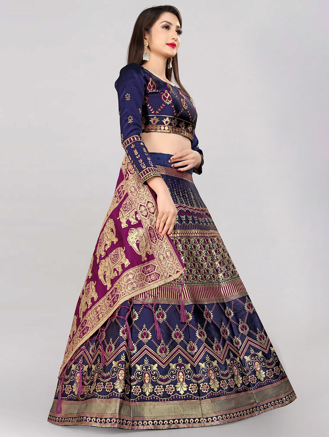 purple banarasi flared lehenga - 18309480 -  Standard Image - 1