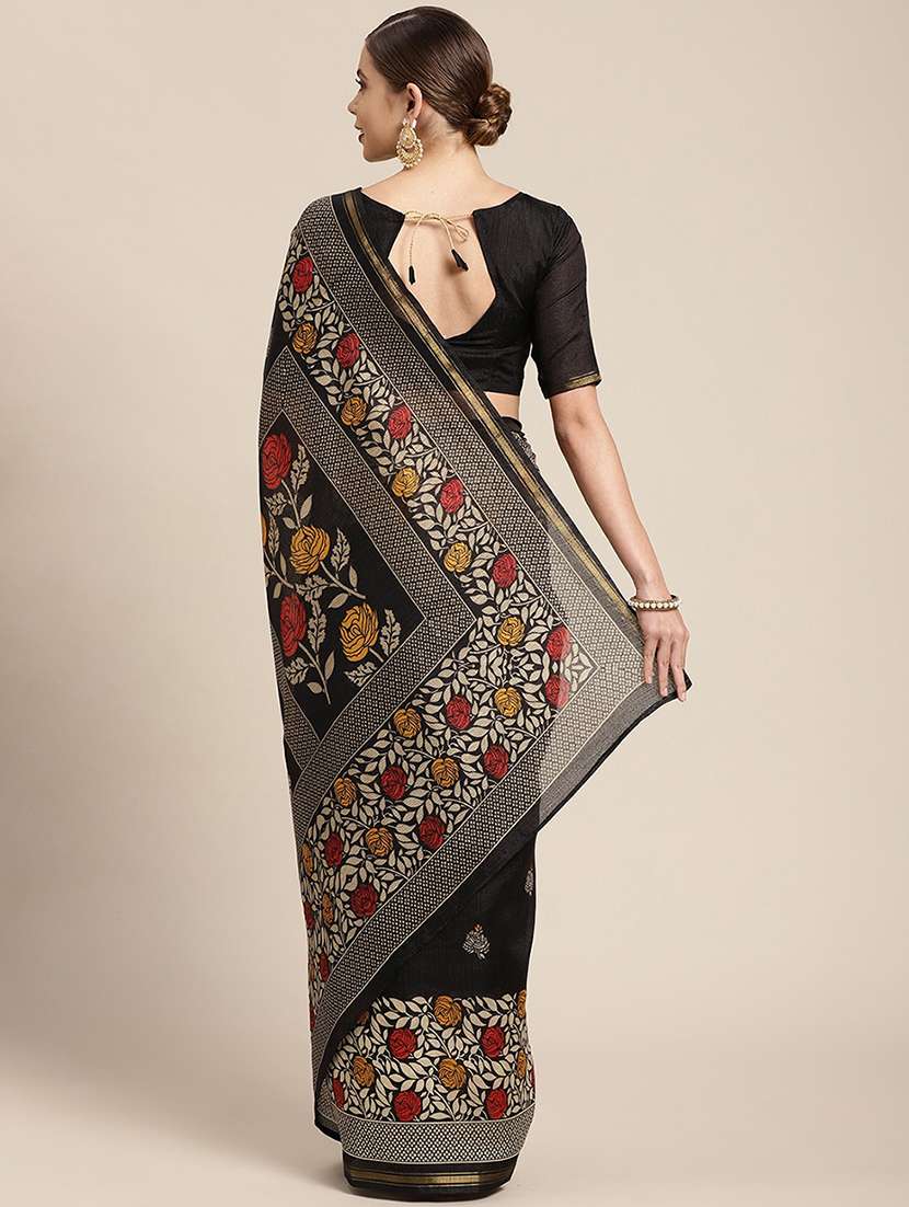 women's floral black colored saree - 18310266 -  Standard Image - 1