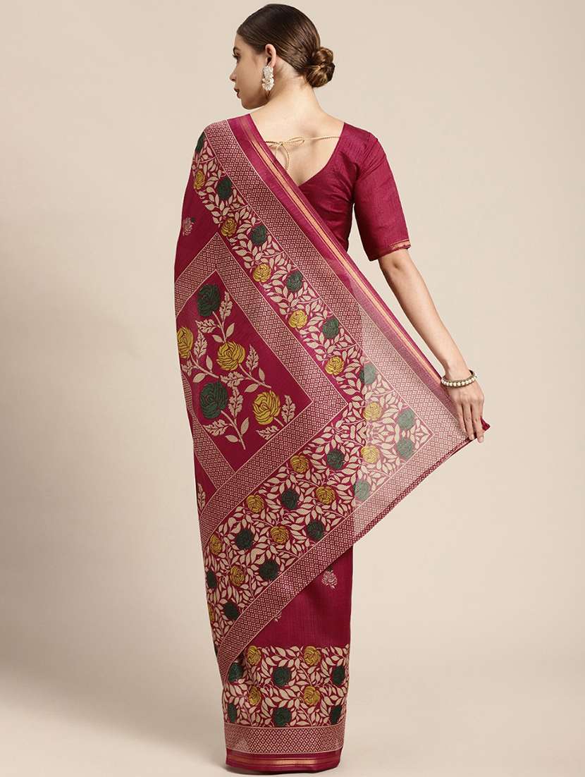 purple cotton blend printed saree with blouse - 18310267 -  Standard Image - 1