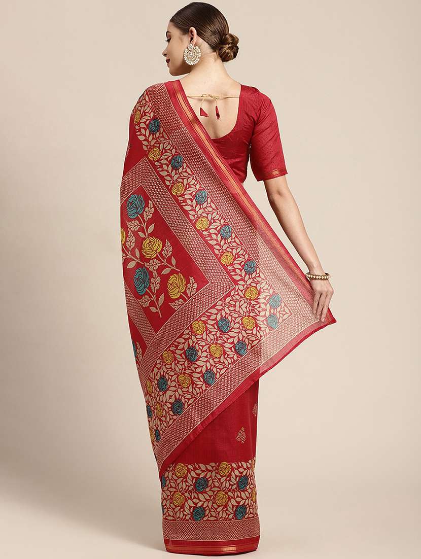 women's floral red colored saree - 18310268 -  Standard Image - 1
